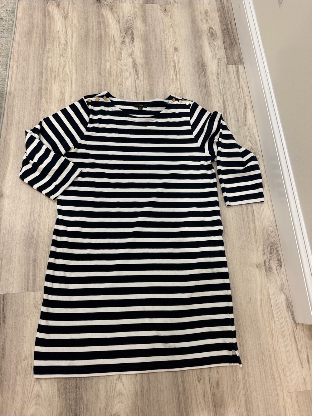 J. Crew navy striped shirt dress size XL gold buttons 3/4 sleeves